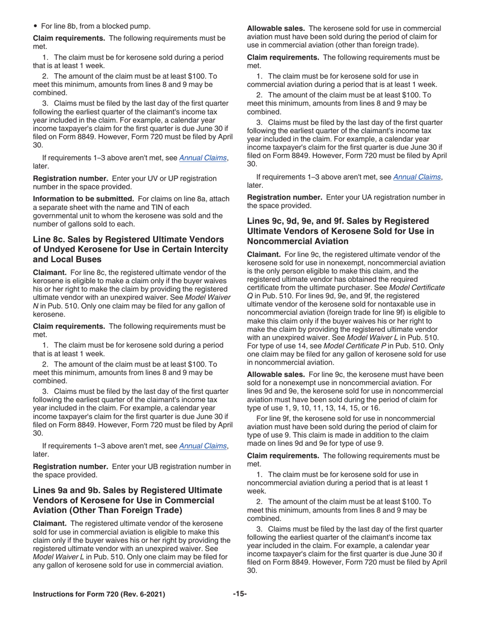 Instructions for IRS Form 720 Quarterly Federal Excise Tax Return, Page 15