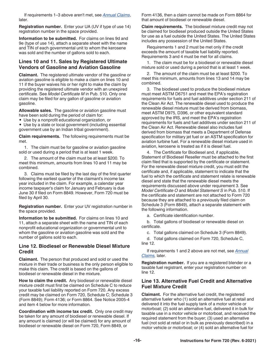 Instructions for IRS Form 720 Quarterly Federal Excise Tax Return, Page 16