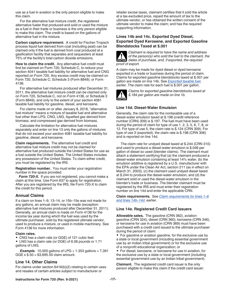 Instructions for IRS Form 720 Quarterly Federal Excise Tax Return, Page 17