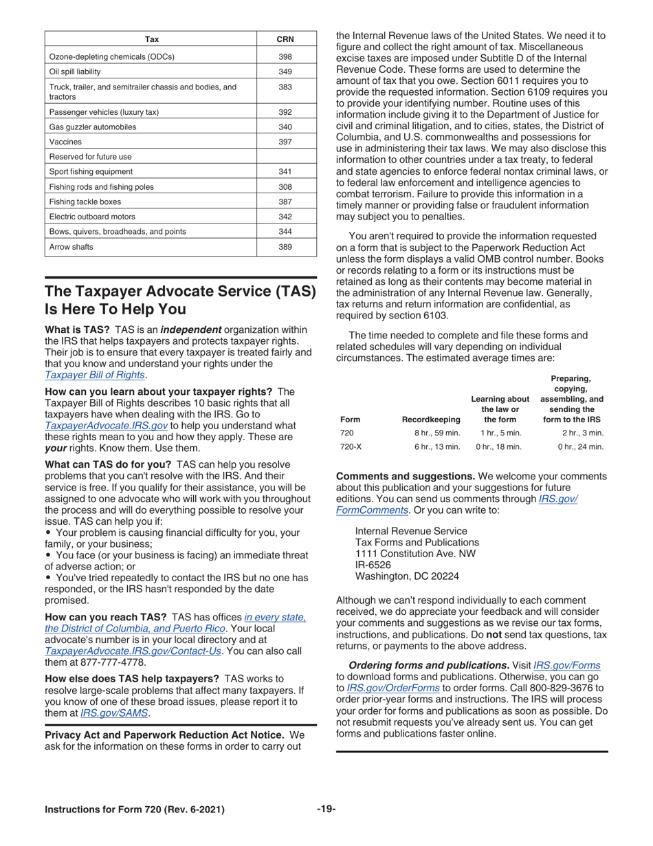 Instructions for IRS Form 720 Quarterly Federal Excise Tax Return, Page 19