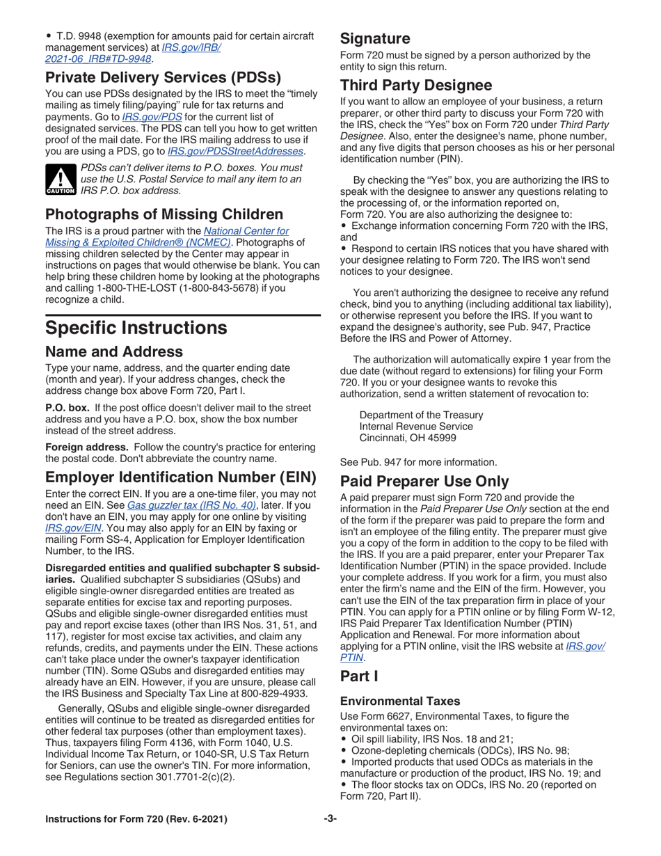 Instructions for IRS Form 720 Quarterly Federal Excise Tax Return, Page 3