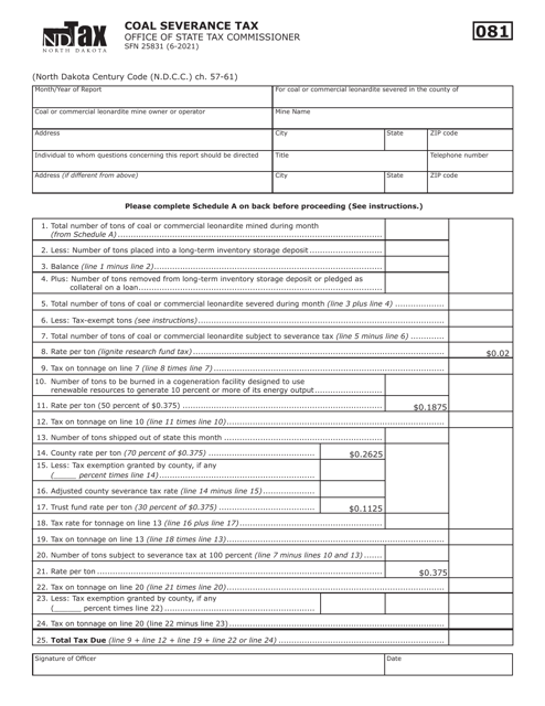 Form SFN25831 Coal Severance Tax - North Dakota