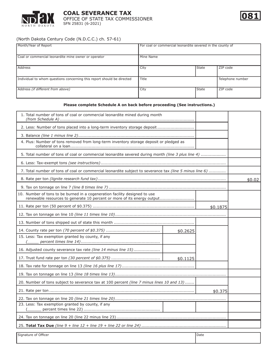 Form SFN25831 Download Fillable PDF or Fill Online Coal Severance Tax ...