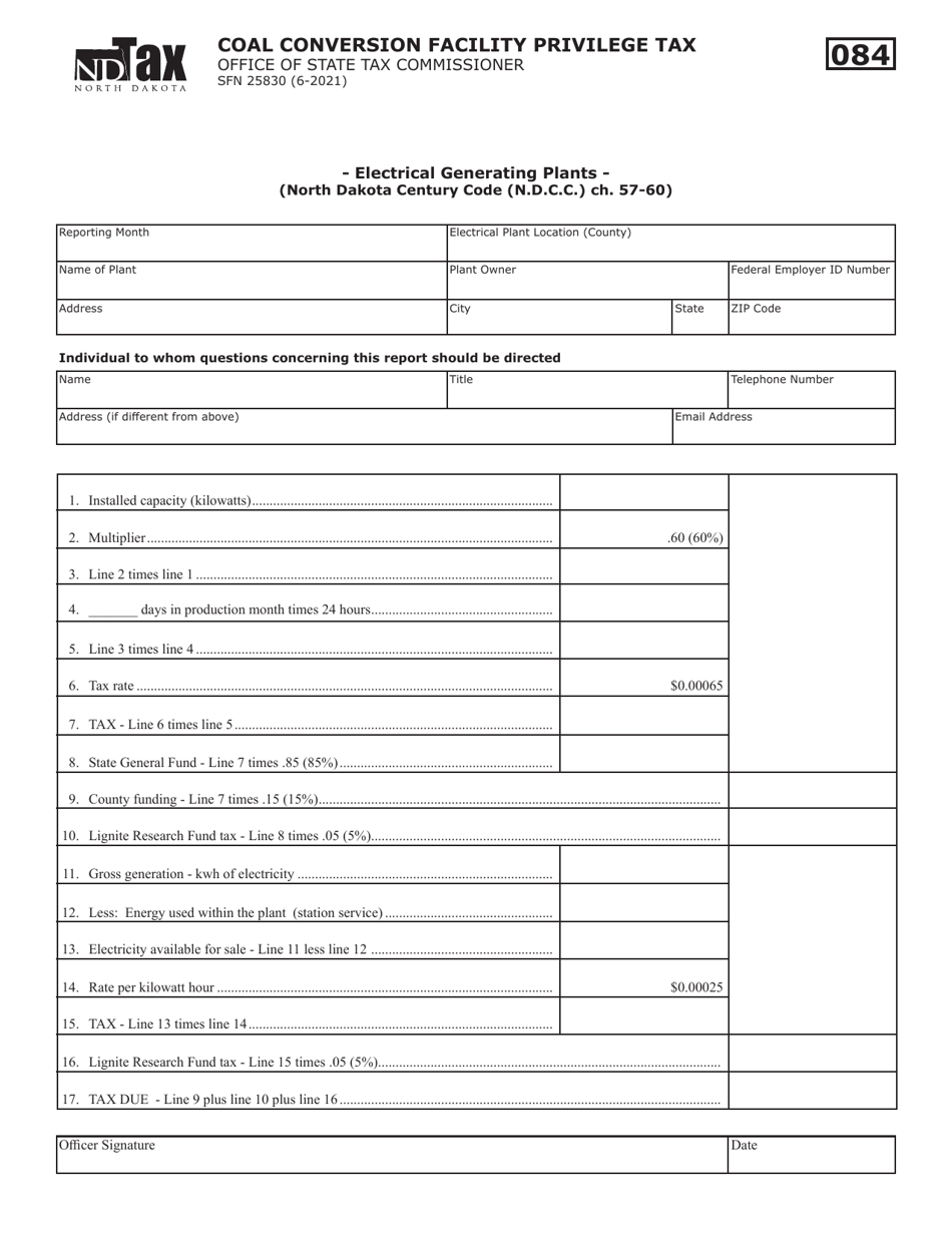 Form SFN25830 Coal Conversion Facility Privilege Tax - North Dakota, Page 1