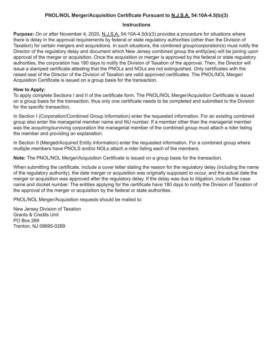 Form CBT-M Pnol / Nol Merger / Acquisition Certificate in Cases of Regulatory Delay - New Jersey, Page 2