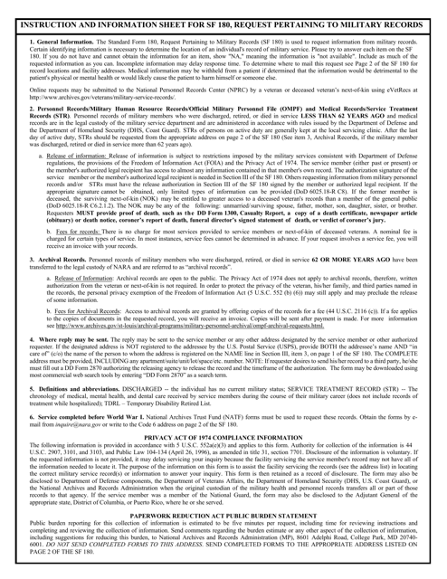 Form SF 180 Download Fillable PDF Or Fill Online Request Pertaining To Military Records