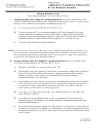 Form EOIR-42A &quot;Application for Cancellation of Removal for Certain Permanent Residents&quot;
