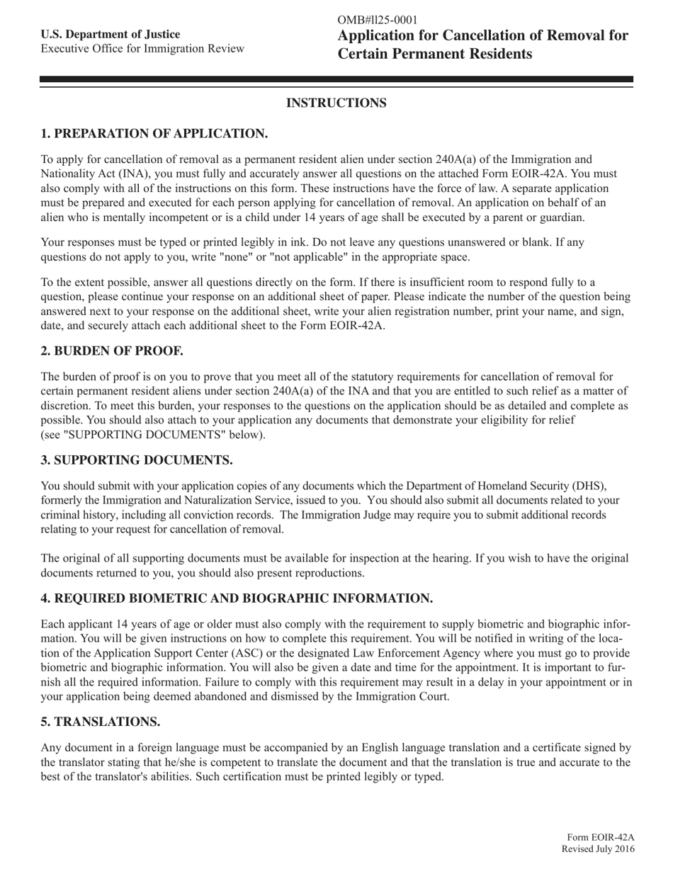 Form EOIR-42A - Fill Out, Sign Online And Download Fillable PDF ...