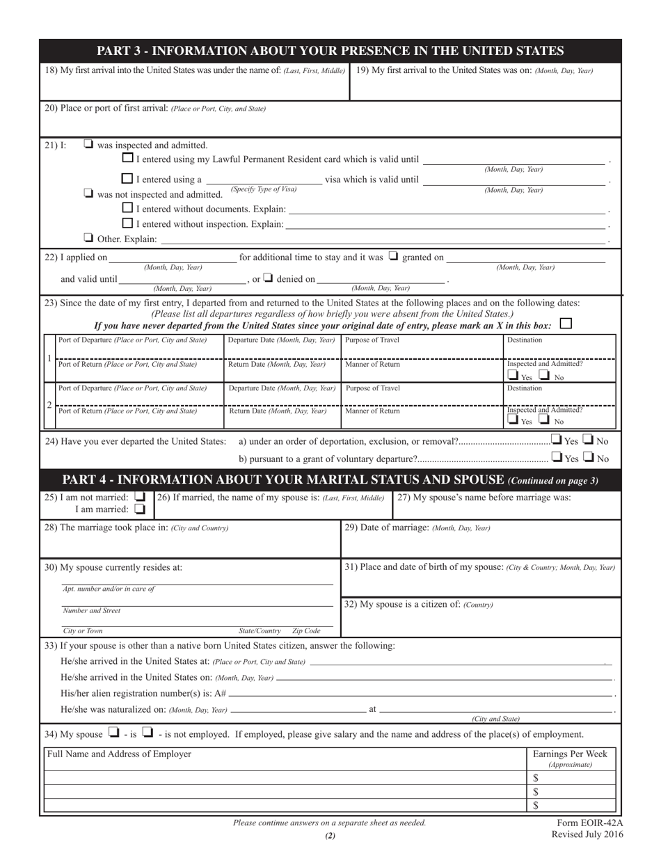 Form EOIR-42A - Fill Out, Sign Online and Download Fillable PDF ...