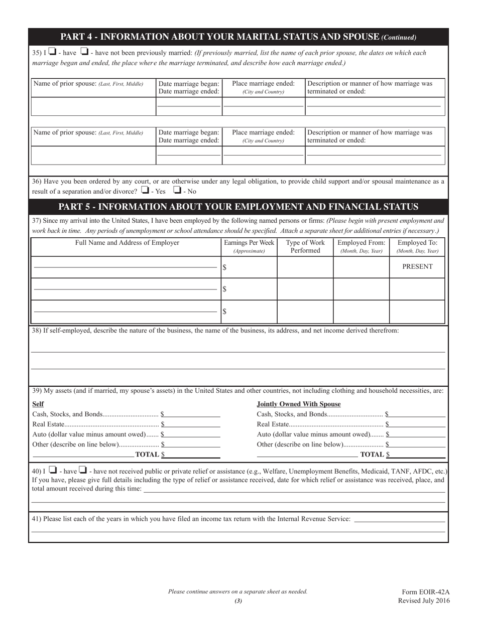 Form EOIR-42A - Fill Out, Sign Online And Download Fillable PDF ...