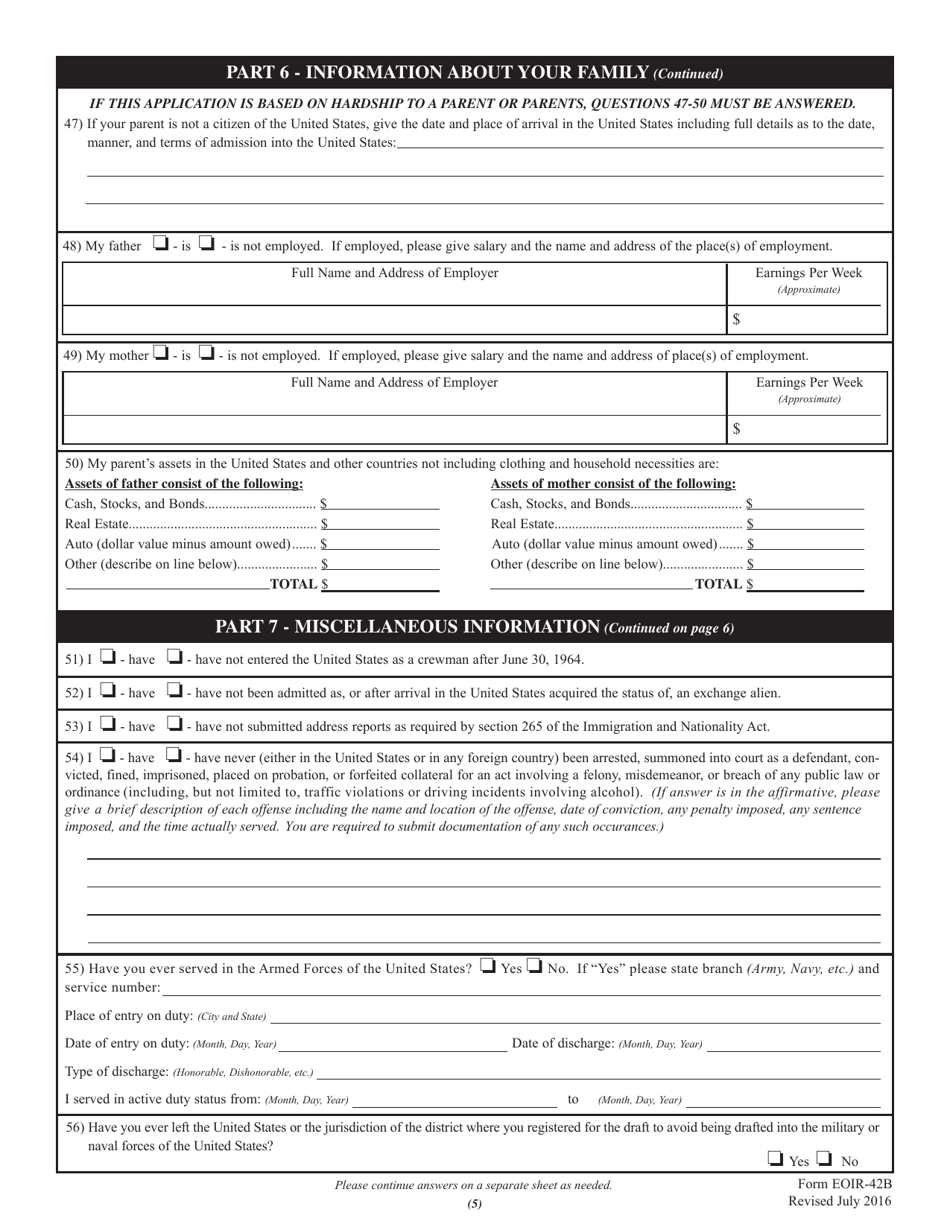 Form EOIR-42B - Fill Out, Sign Online And Download Fillable PDF ...