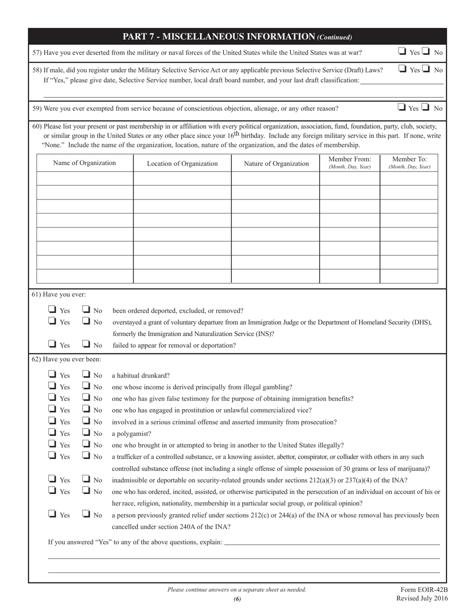 Form EOIR-42B - Fill Out, Sign Online And Download Fillable PDF ...