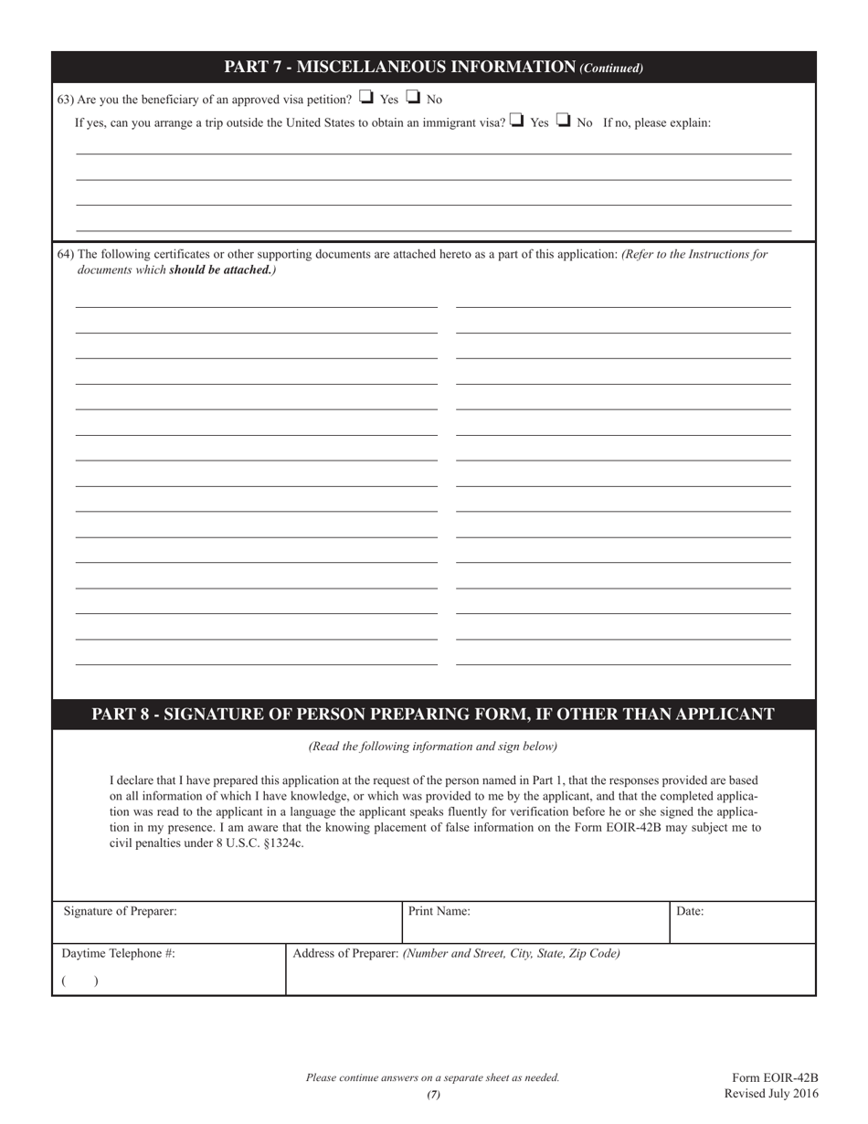 Form EOIR-42B - Fill Out, Sign Online And Download Fillable PDF ...