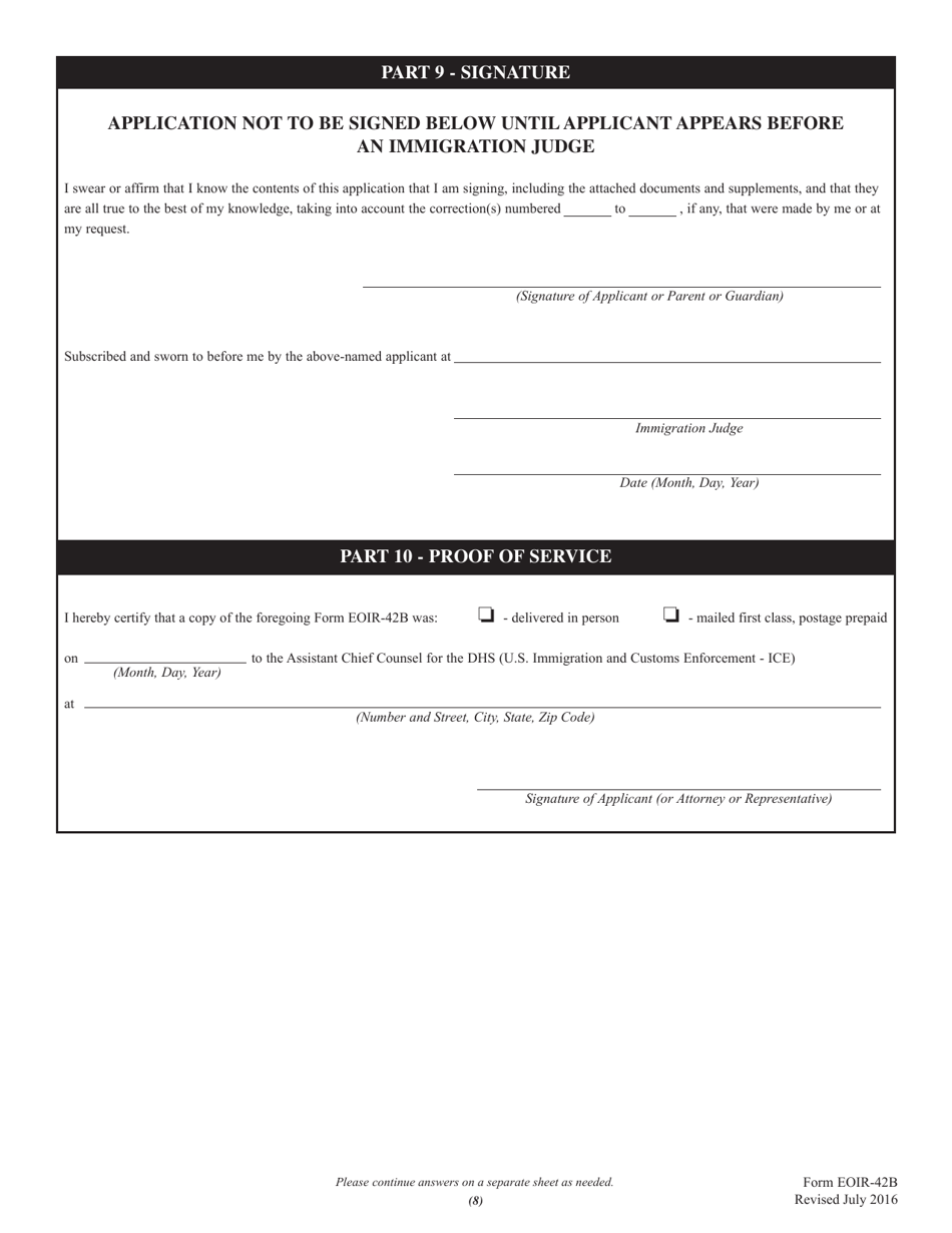 Form EOIR42B Fill Out, Sign Online and Download Fillable PDF