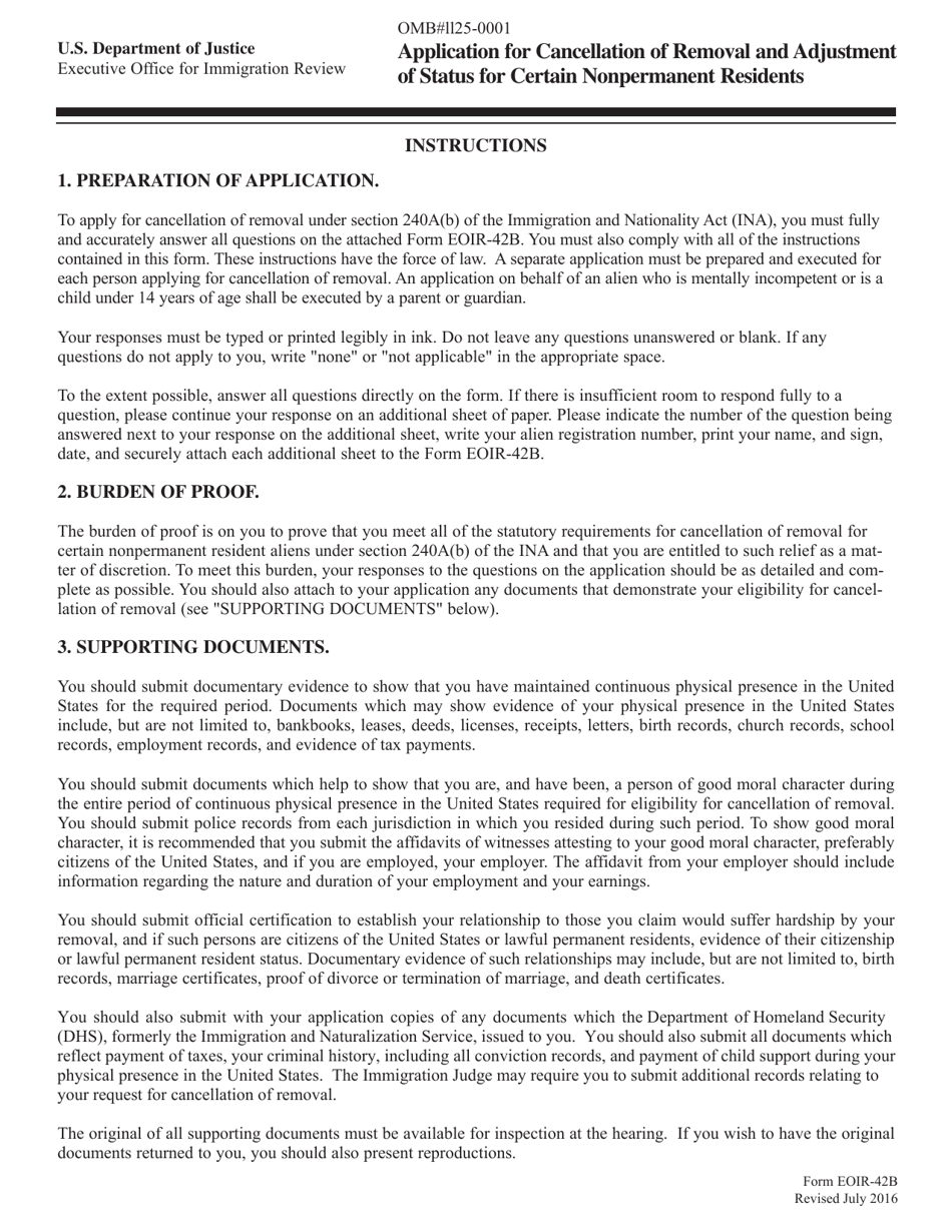 Form EOIR-42B - Fill Out, Sign Online And Download Fillable PDF ...