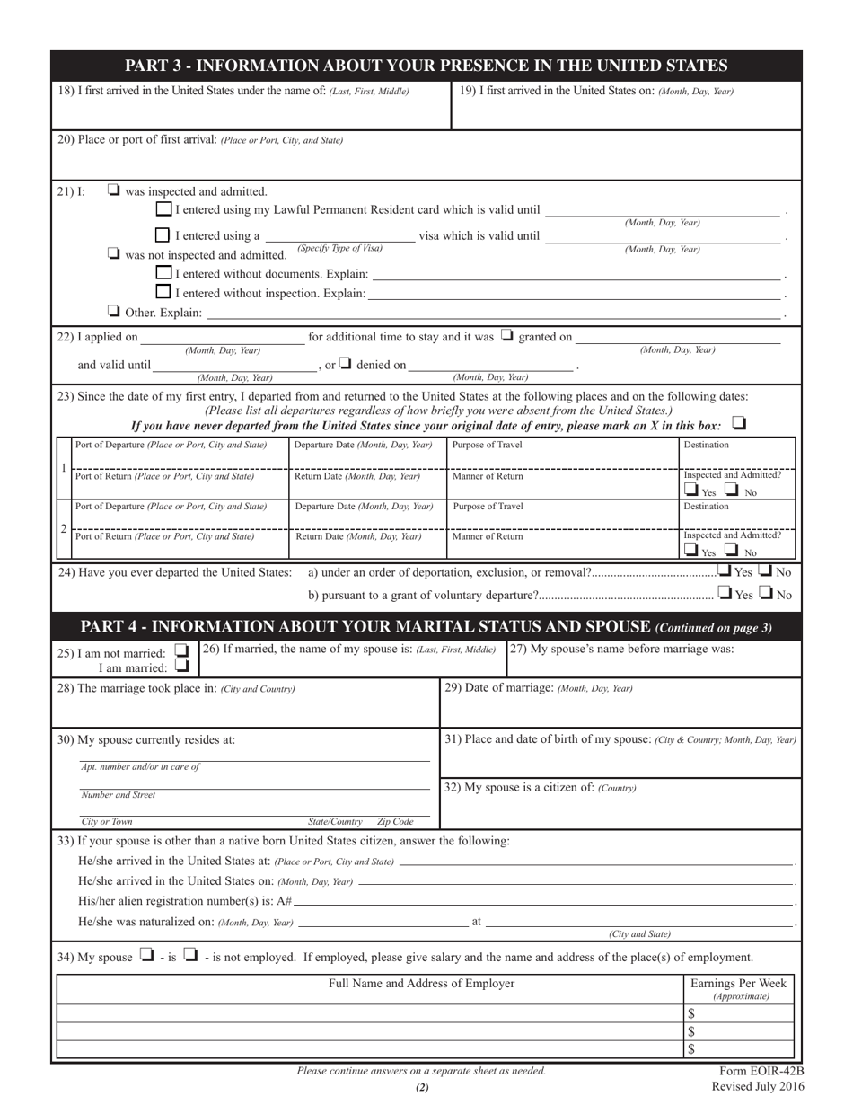 Form EOIR42B Fill Out, Sign Online and Download Fillable PDF