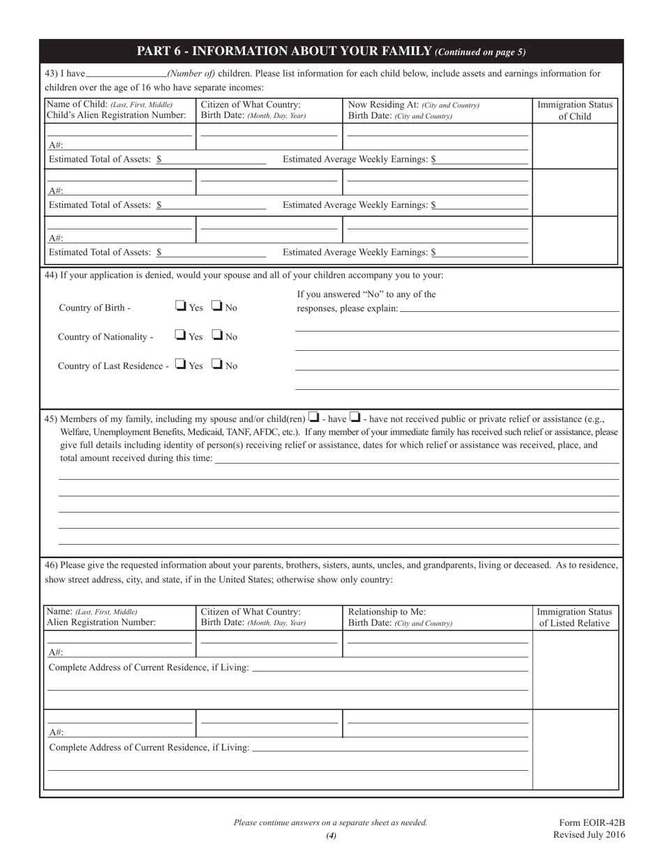 Form EOIR-42B - Fill Out, Sign Online And Download Fillable PDF ...