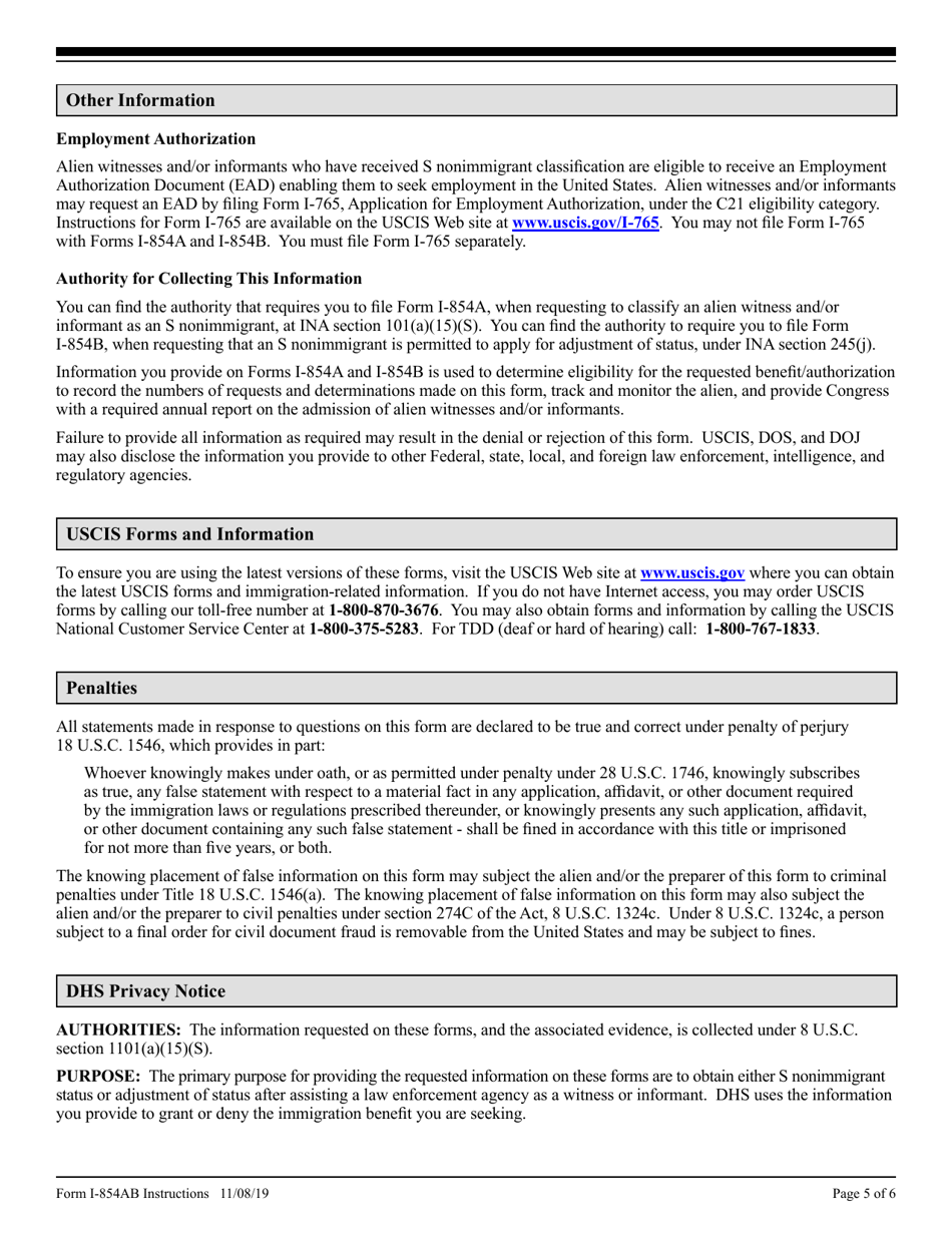Instructions for USCIS Form I-854A, I-854B, Page 5