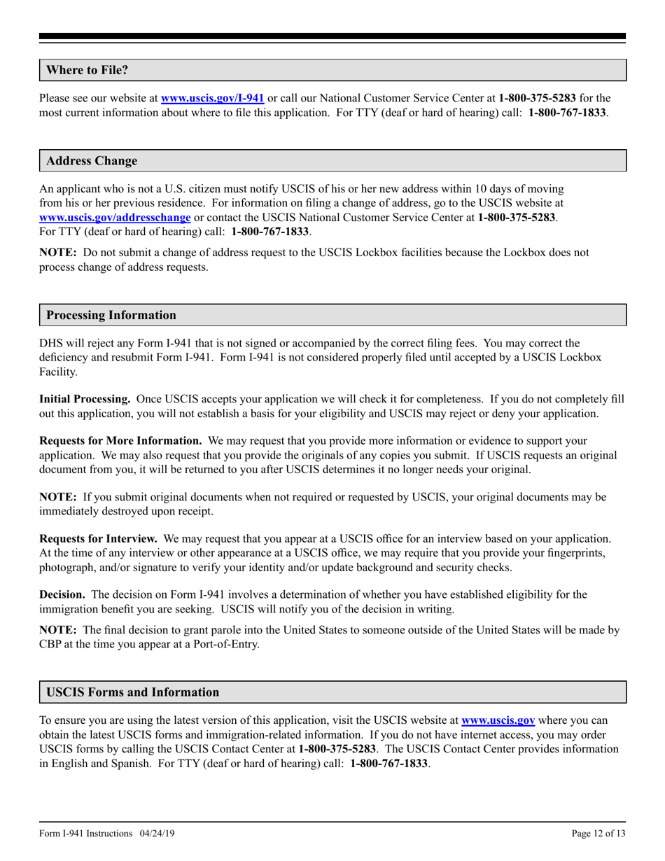 Instructions for USCIS Form I-941 Application for Entrepreneur Parole, Page 12