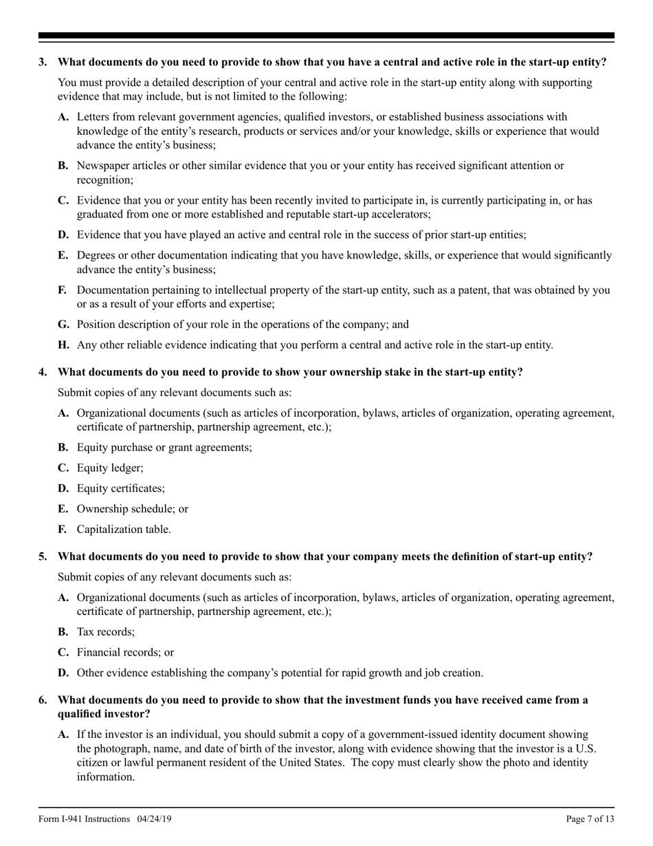 Instructions for USCIS Form I-941 Application for Entrepreneur Parole, Page 7