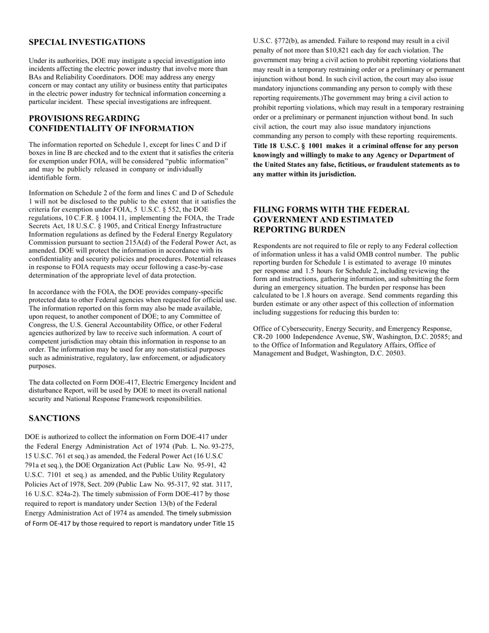 Instructions for Form DOE-417 Electric Emergency Incident and Disturbance Report, Page 6