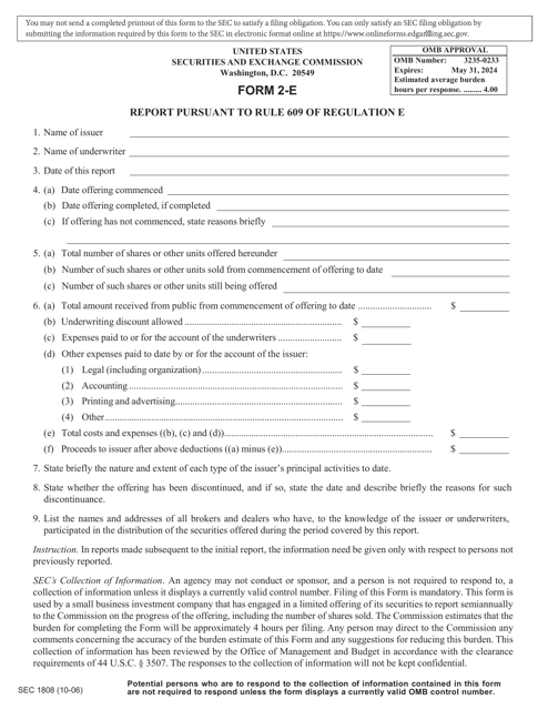 SEC Form 1808 (2-E)  Printable Pdf