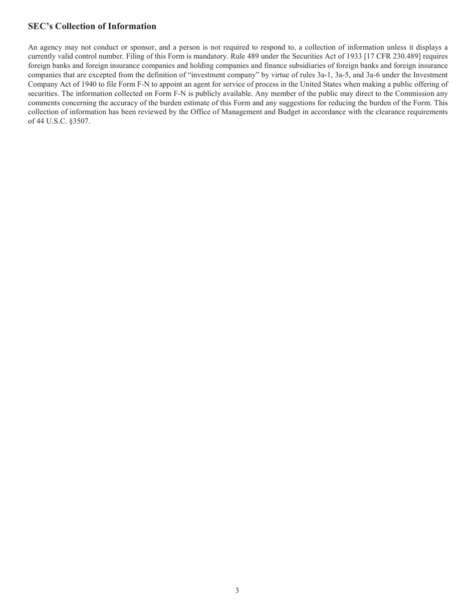 SEC Form 2306 (F-N) Appointment of Agent for Service of Process by Foreign Banks and Foreign Insurance Companies and Certain of Their Holding Companies and Finance Subsidiaries Making Public Offerings of Securities in the United States, Page 3