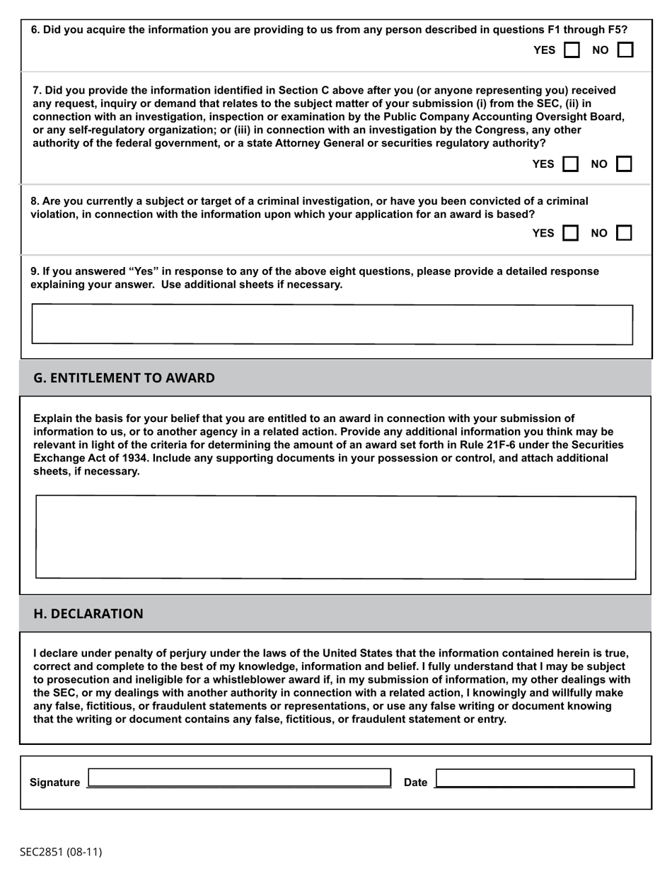 SEC Form 2851 (WB-APP) Application for Award for Original Information Submitted Pursuant to Section 21f of the Securities Exchange Act of 1934, Page 3