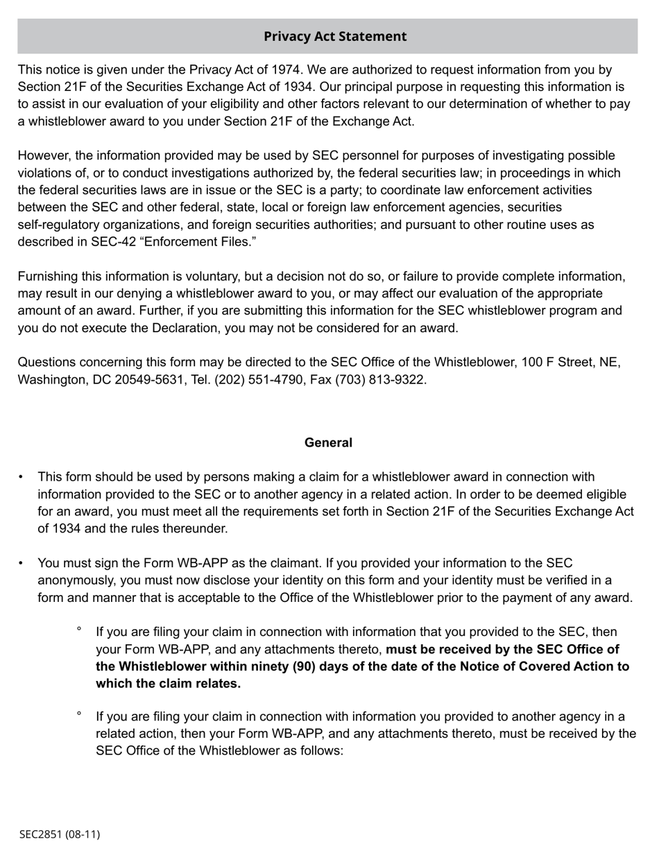 SEC Form 2851 (WB-APP) Application for Award for Original Information Submitted Pursuant to Section 21f of the Securities Exchange Act of 1934, Page 4