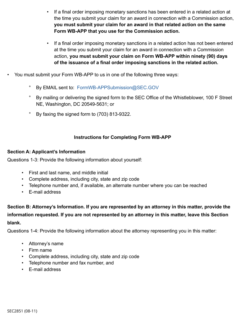 SEC Form 2851 (WB-APP) Application for Award for Original Information Submitted Pursuant to Section 21f of the Securities Exchange Act of 1934, Page 5