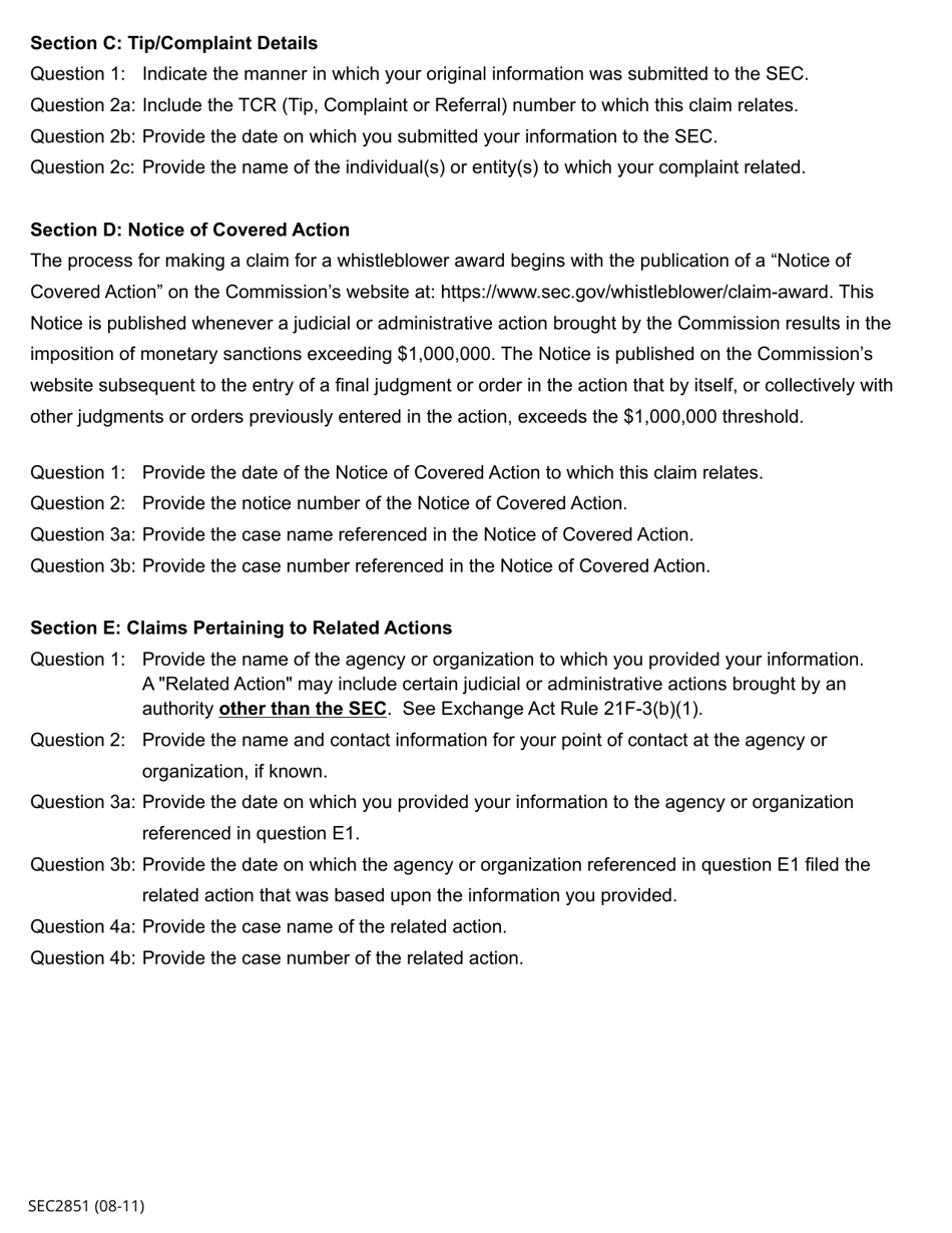 SEC Form 2851 (WB-APP) Application for Award for Original Information Submitted Pursuant to Section 21f of the Securities Exchange Act of 1934, Page 6