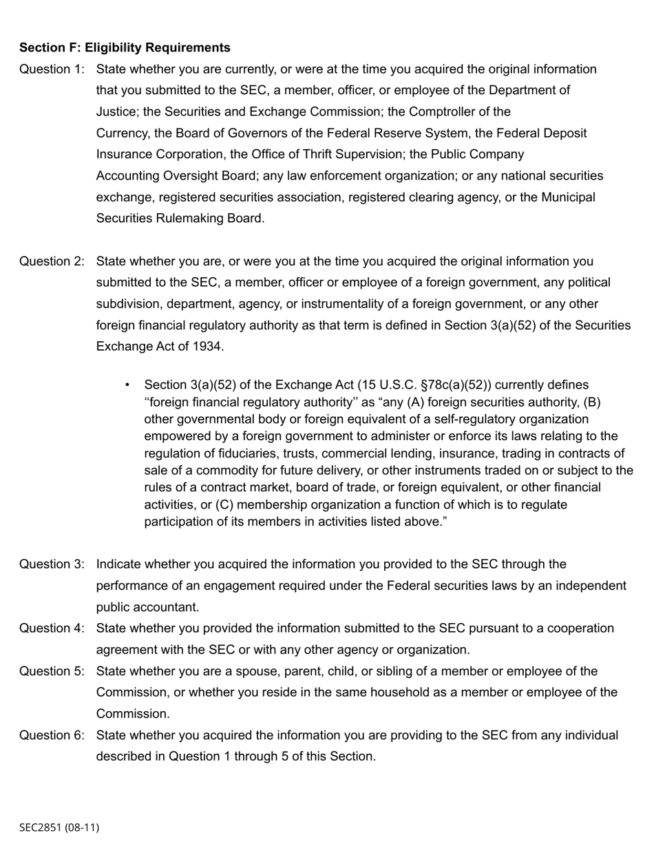 SEC Form 2851 (WB-APP) Application for Award for Original Information Submitted Pursuant to Section 21f of the Securities Exchange Act of 1934, Page 7