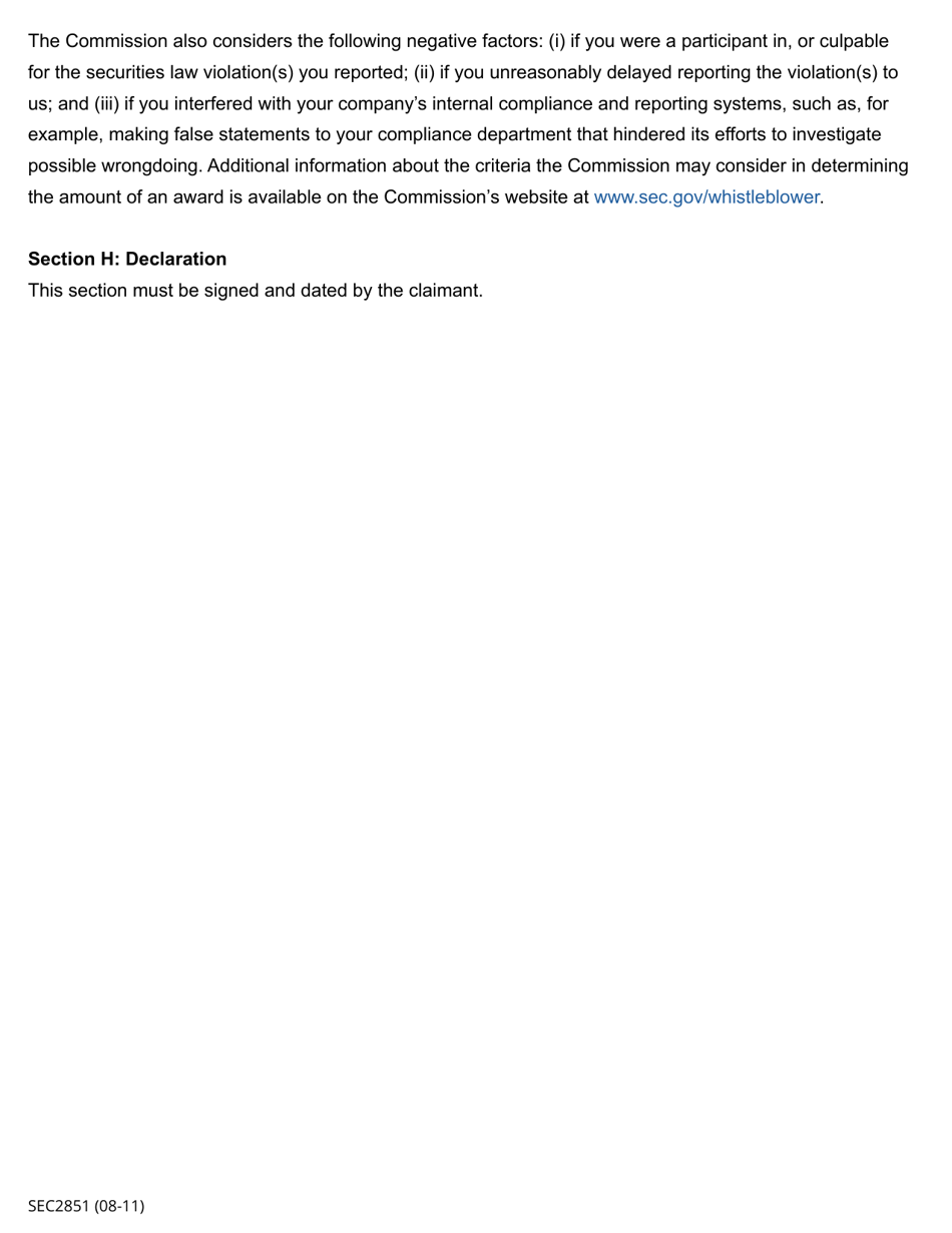 SEC Form 2851 (WB-APP) Application for Award for Original Information Submitted Pursuant to Section 21f of the Securities Exchange Act of 1934, Page 9