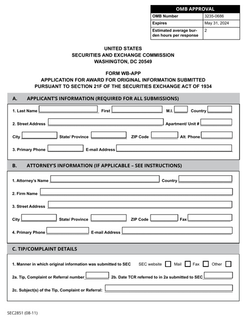 SEC Form 2851 (WB-APP)  Printable Pdf