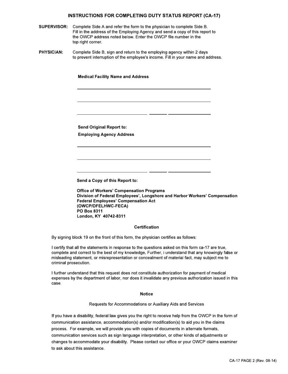 Form CA-17 - Fill Out, Sign Online and Download Fillable PDF ...