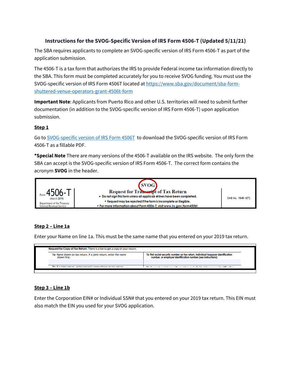 Download Instructions for IRS Form 4506T Svog Request for Transcript