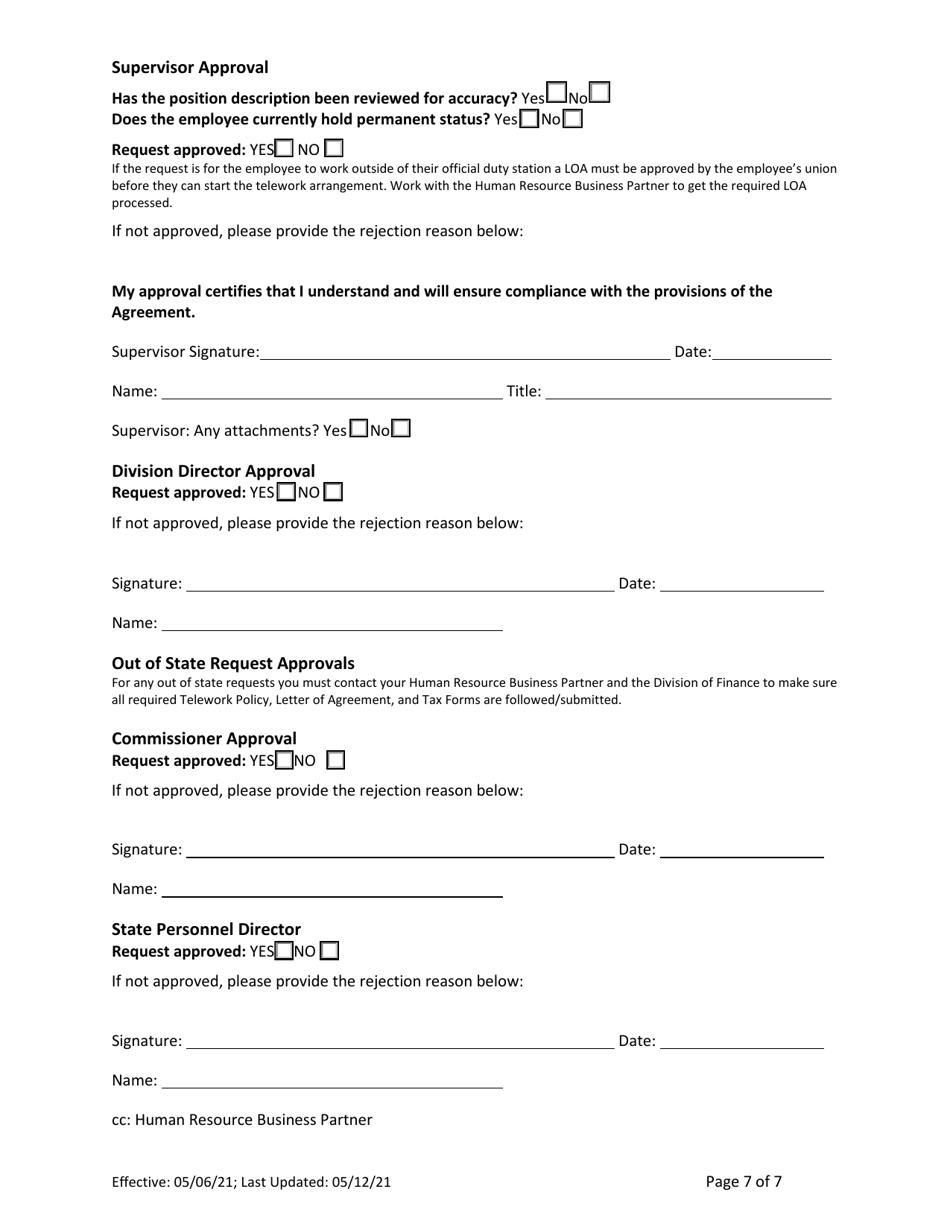 Telework Request and Agreement Form - Alaska, Page 7
