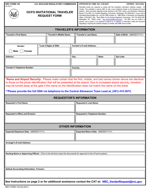 NRC Form 149  Printable Pdf