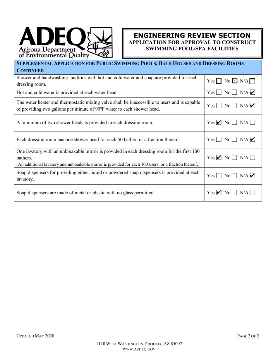 Engineering Review: Public and Semi-public Swimming Pool Supplemental Form: Bathhouses / Dressing Rooms - Arizona, Page 2