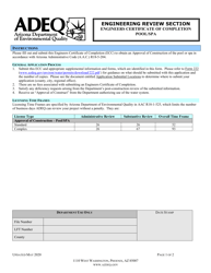Document preview: Engineers Certificate of Completion Pool/Spa - Arizona