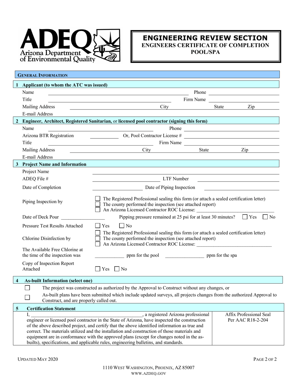 Engineers Certificate of Completion Pool / Spa - Arizona, Page 2