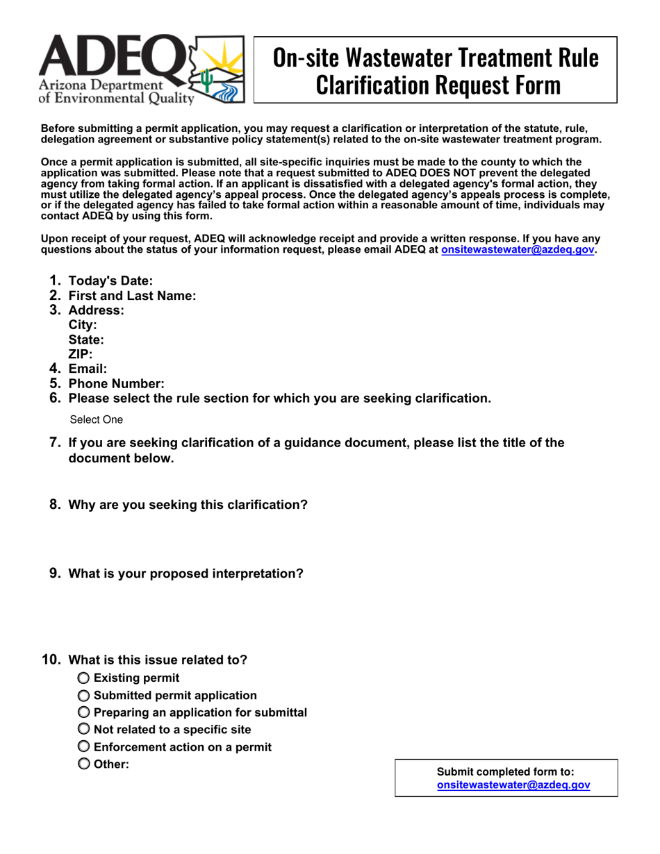 On-Site Wastewater Treatment Rule Clarification Request Form - Arizona, Page 1