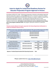 Intent to Apply for Institutional Readiness Review for Educator Preparation Program Approval in Arizona - Arizona