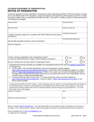 CDOT Form 561 Notice of Resignation - Colorado