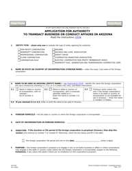 Document preview: Form C018.004 Application for Authority to Transact Business or Conduct Affairs in Arizona - Arizona