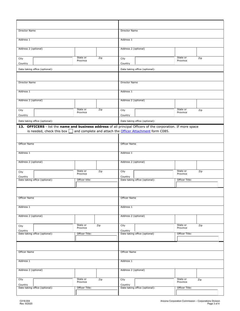 Form C018.004 Application for Authority to Transact Business or Conduct Affairs in Arizona - Arizona, Page 3