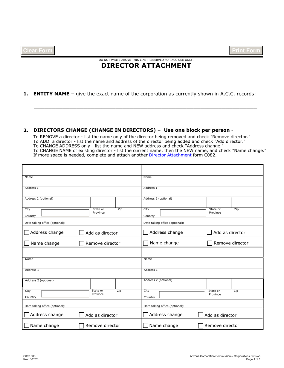 Form C082.003 Director Attachment - Arizona, Page 1