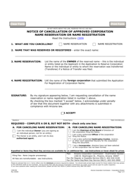 Document preview: Form C009.004 Notice of Cancellation of Approved Corporation Name Reservation or Name Registration - Arizona