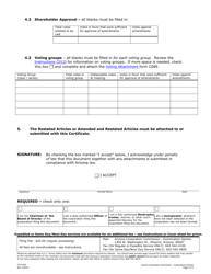 Form C012.004 Certificate Concerning Restated Articles of Incorporation - for-Profit Corporation - Arizona, Page 2