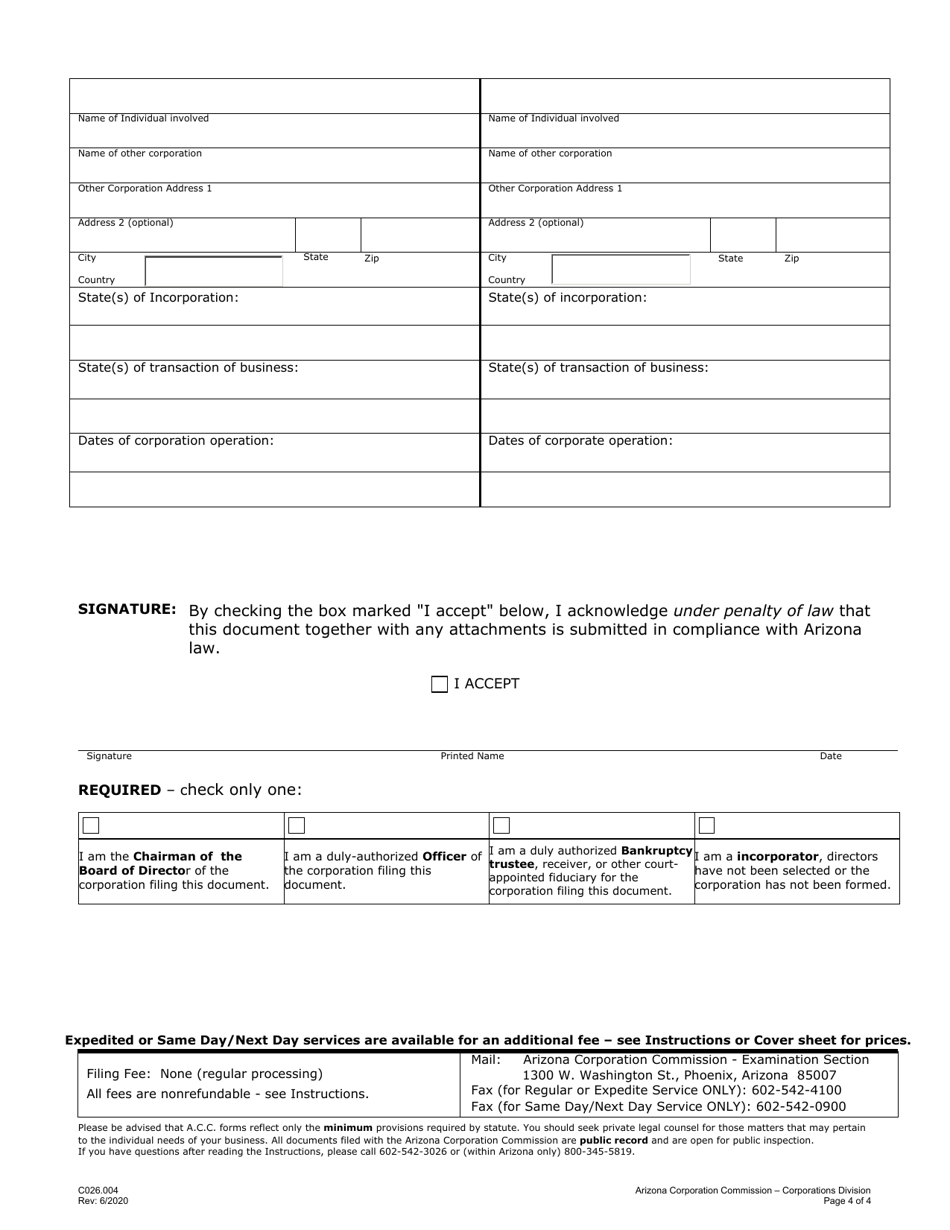 Form C026 Statement of Bankruptcy or Receivership - Arizona, Page 4